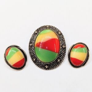 Brooch Set Rastafarian Colors
